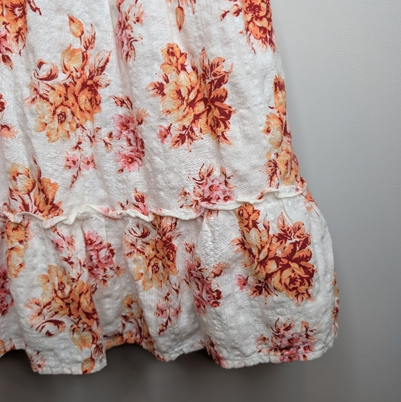 Loft Women Size S White Orange Floral Smock Ruffle Flowy Lined Dress - Picture 5 of 12